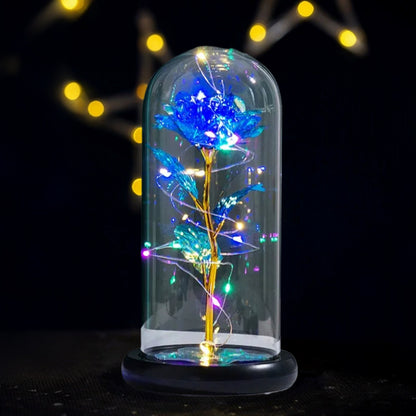 Gold Foil Rose in Glass Dome with LED Lights (4.4"×8.7")
