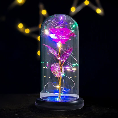 Gold Foil Rose in Glass Dome with LED Lights (4.4"×8.7")