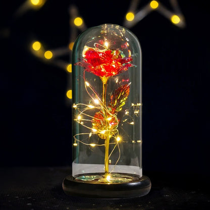 Gold Foil Rose in Glass Dome with LED Lights (4.4"×8.7")
